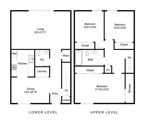 Floor plan for 3 beds, 2 baths, 1242 sqft
